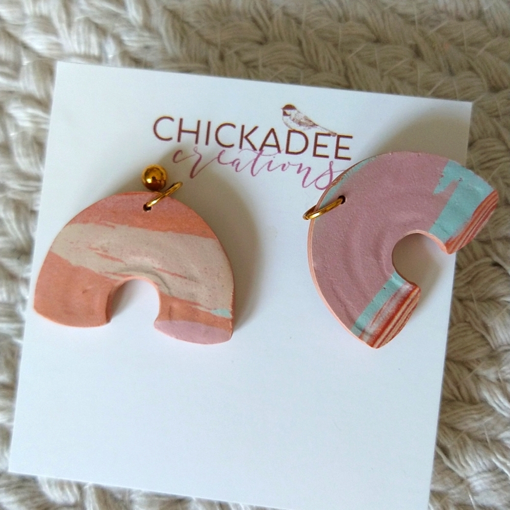 NWT Chickadee Creations Clay Neutral Boho Rainbow Earrings - Picture 4 of 6